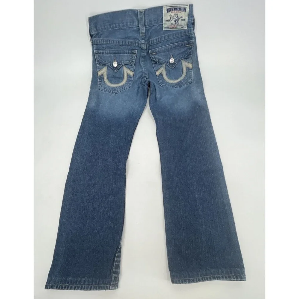 True Religion Denim Straight Jeans Mens 31x31 Blue Medium Wash Flap Pockets Y2K